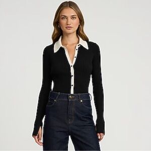 Express Womens Soft Fitted Ribbed Button Up Cardigan Sweater Top Long Sleeve XS